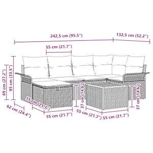 Vrtna sedežna garnitura z blazino 7 pcs Črna poli ratan - slika 11
