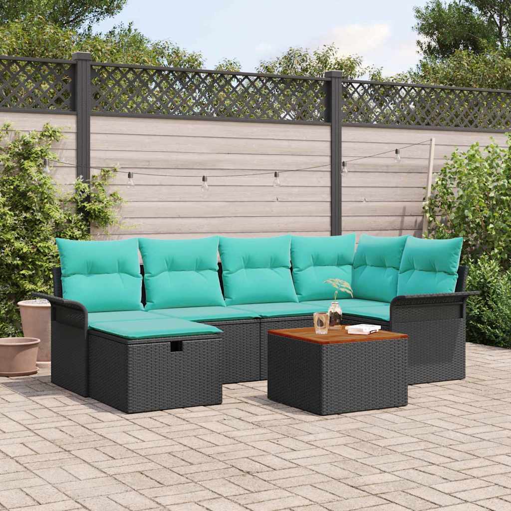 vidaXL Set de canapele pentru grădină cu pernă 7 pcs Negru poliratan