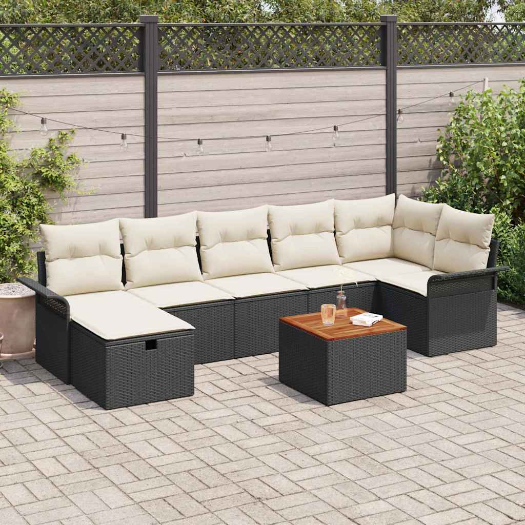 vidaXL 8-teiliges Garten-Sofa-Set mit Kissen aus schwarzem Poly-Rattan