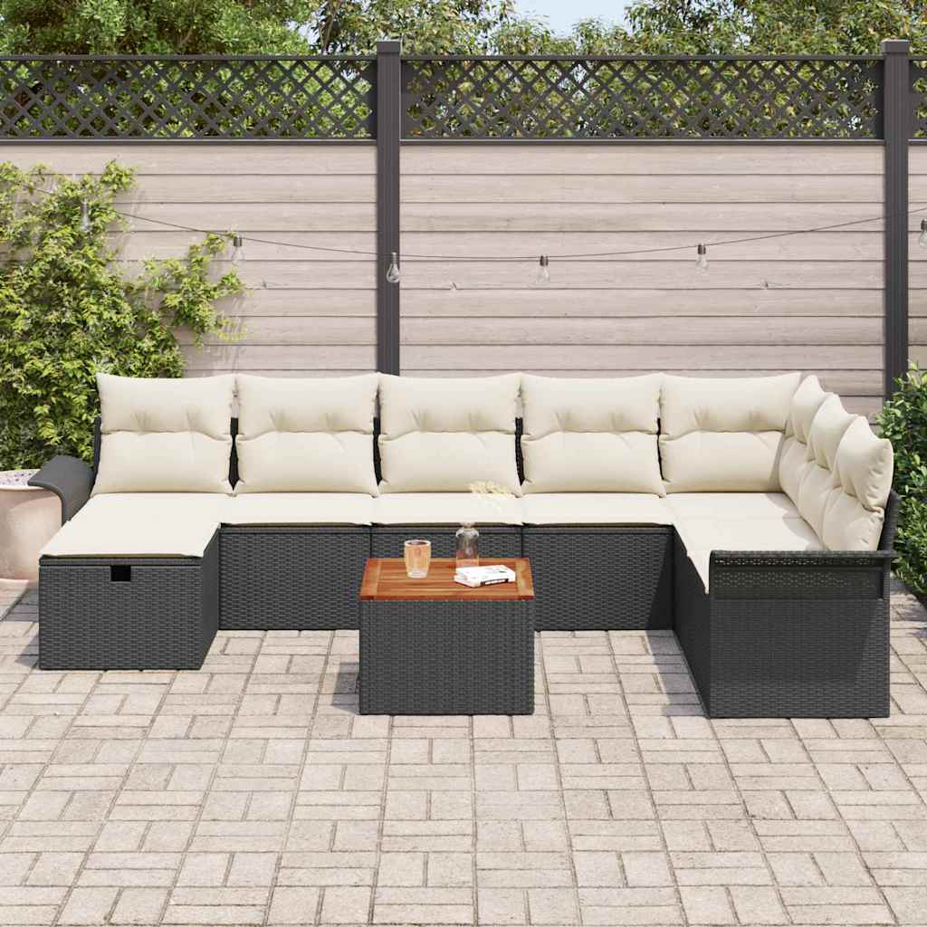 vidaXL 9-delige tuinbankset met kussens zwart polyrotan