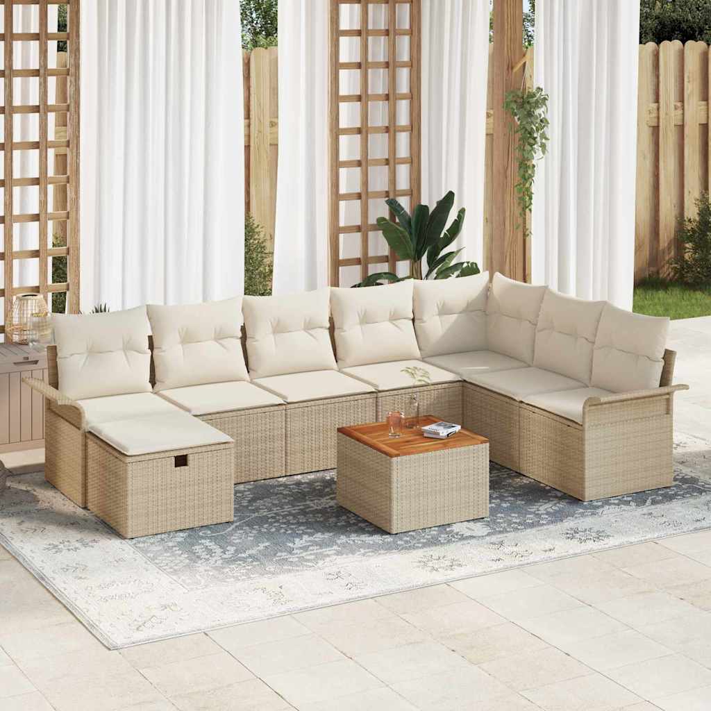 9 delt havnesofa sæt med puder Beige Poly Rattan