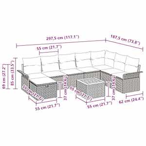 Vrtna sedežna garnitura z blazino 9 pcs Črna poli ratan - slika 11