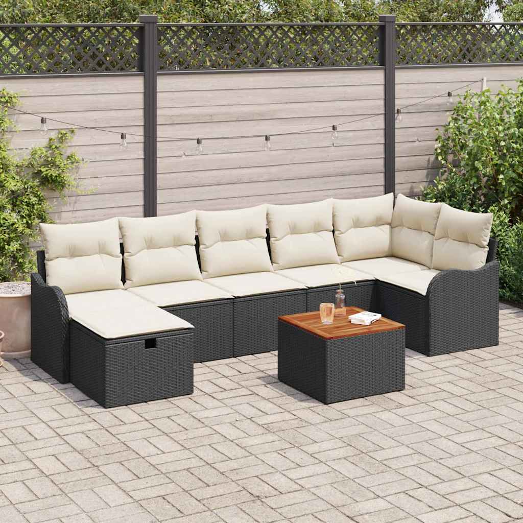 8-teiliges Garten-Sofa-Set mit Kissen Schwarz Poly-Rattan