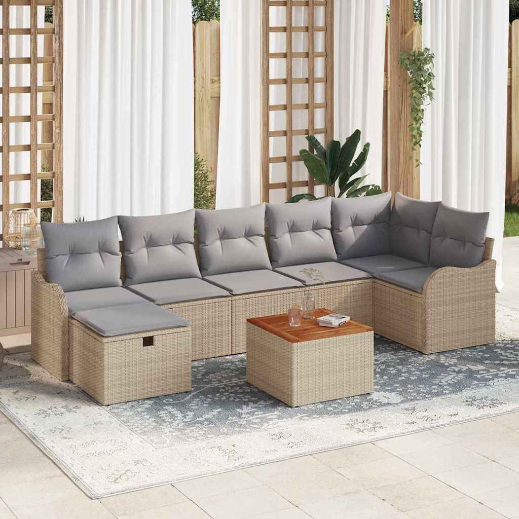 8-teiliges Garten Sofa Set mit Kissen Beige Poly Rattan