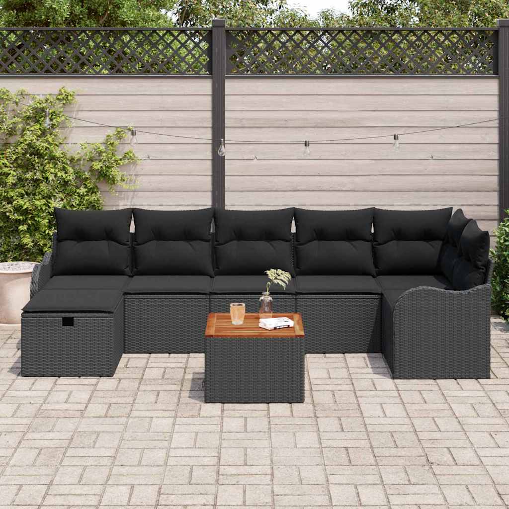vidaXL 8-delige tuinset met kussens zwart poly rattan