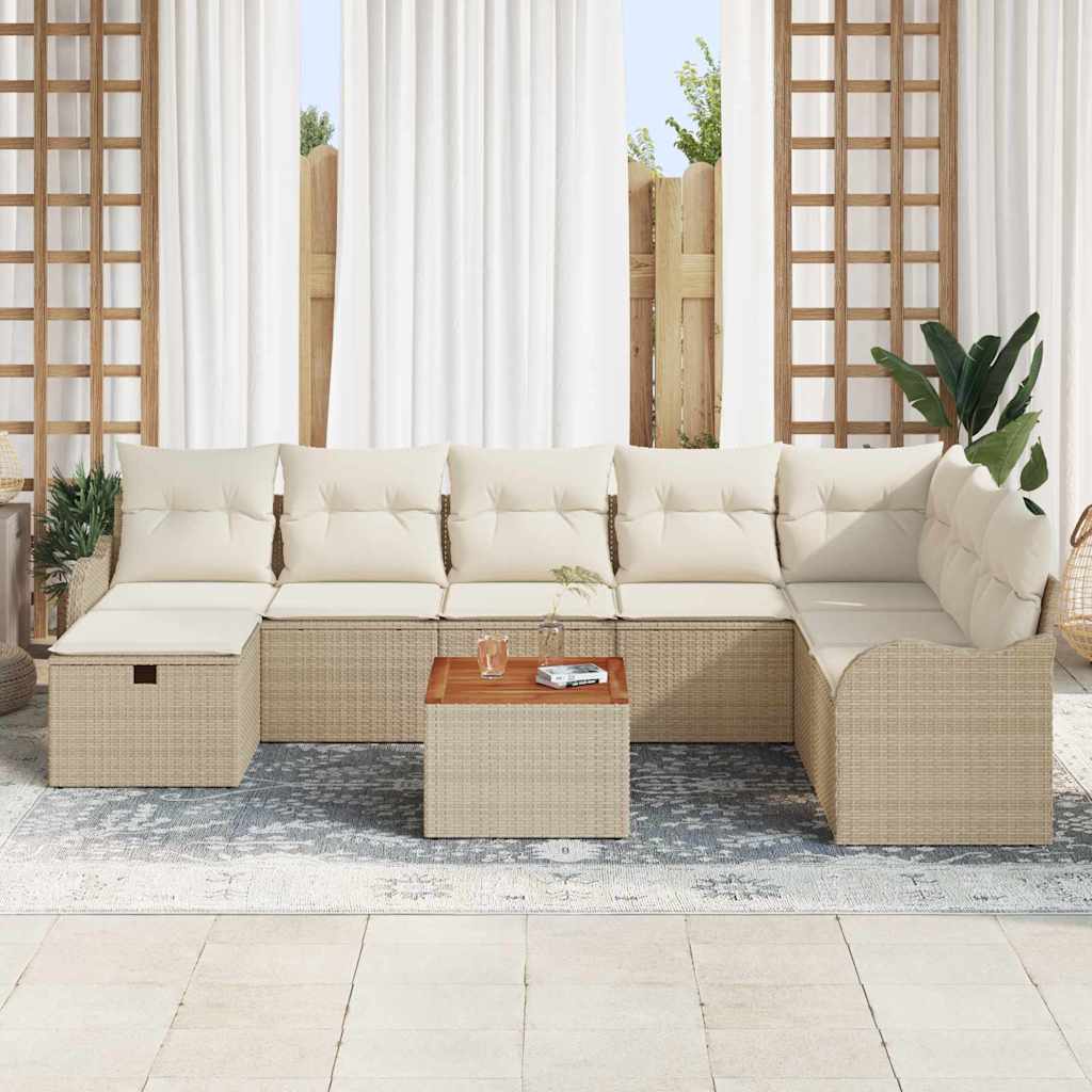 vidaXL 9-delige ligbed set met kussens beige poly rattan