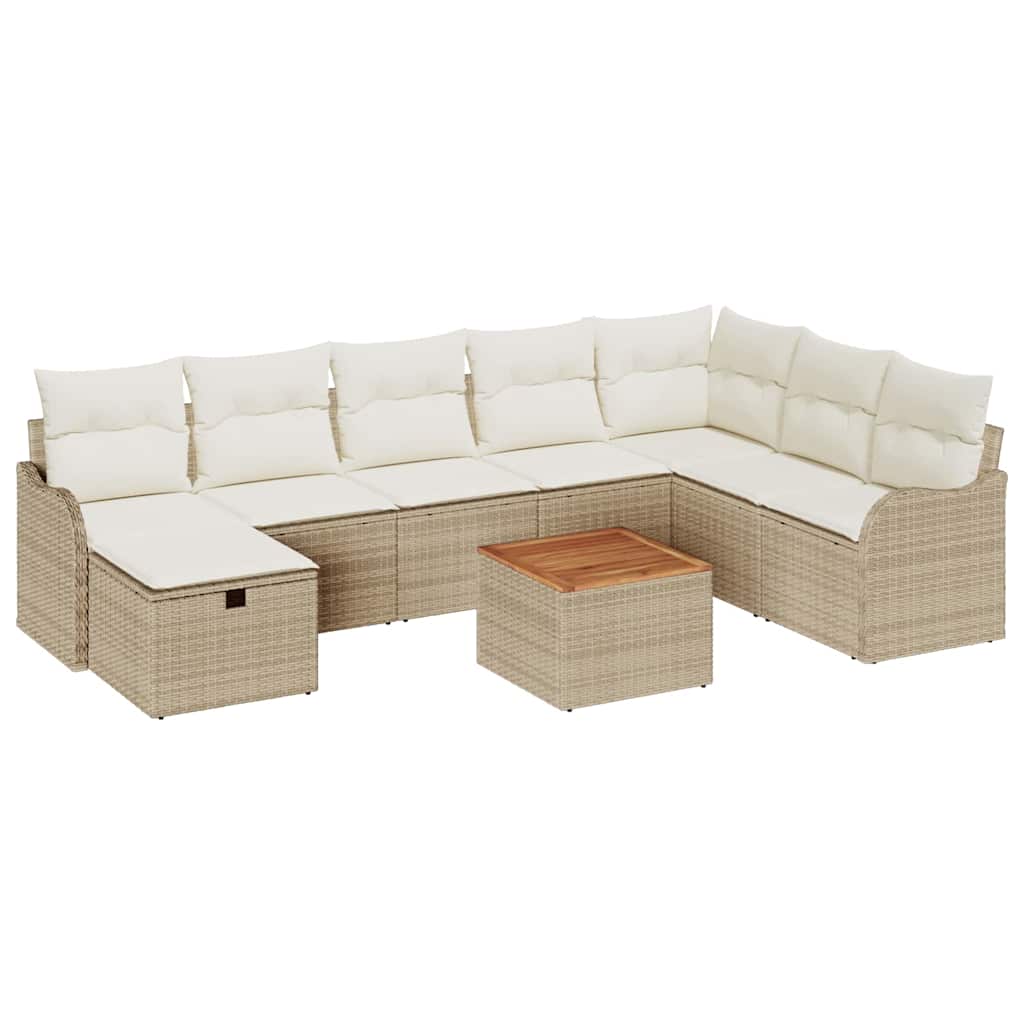 Thumbnail - vidaXL 9-teiliges Garten-Sofa-Set mit Kissen in Beige aus Poly-Rattan