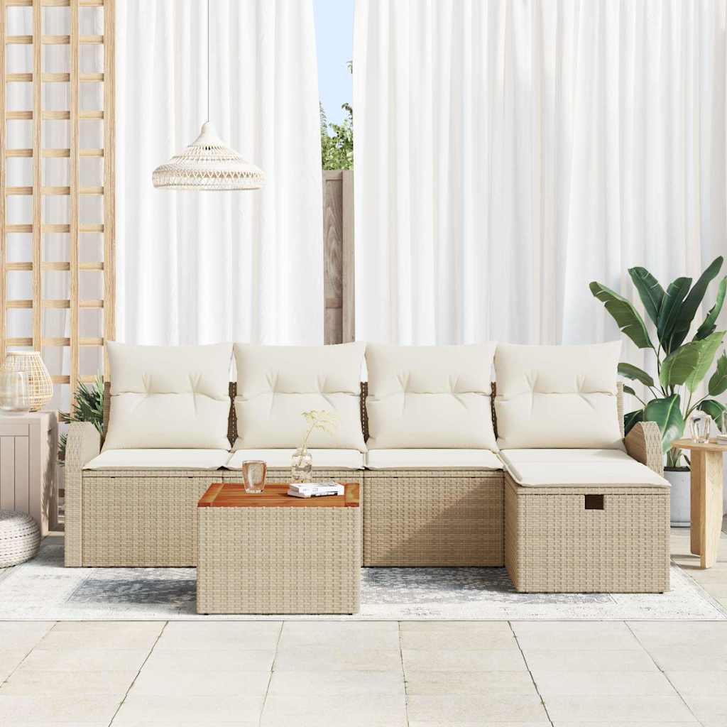 vidaXL 6-delige tuinsofa set met kussens in beige van poly rattan