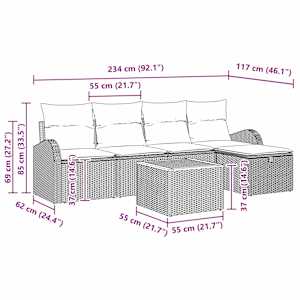 Vrtna sedežna garnitura z blazino 6 pcs Črna poli ratan - slika 10