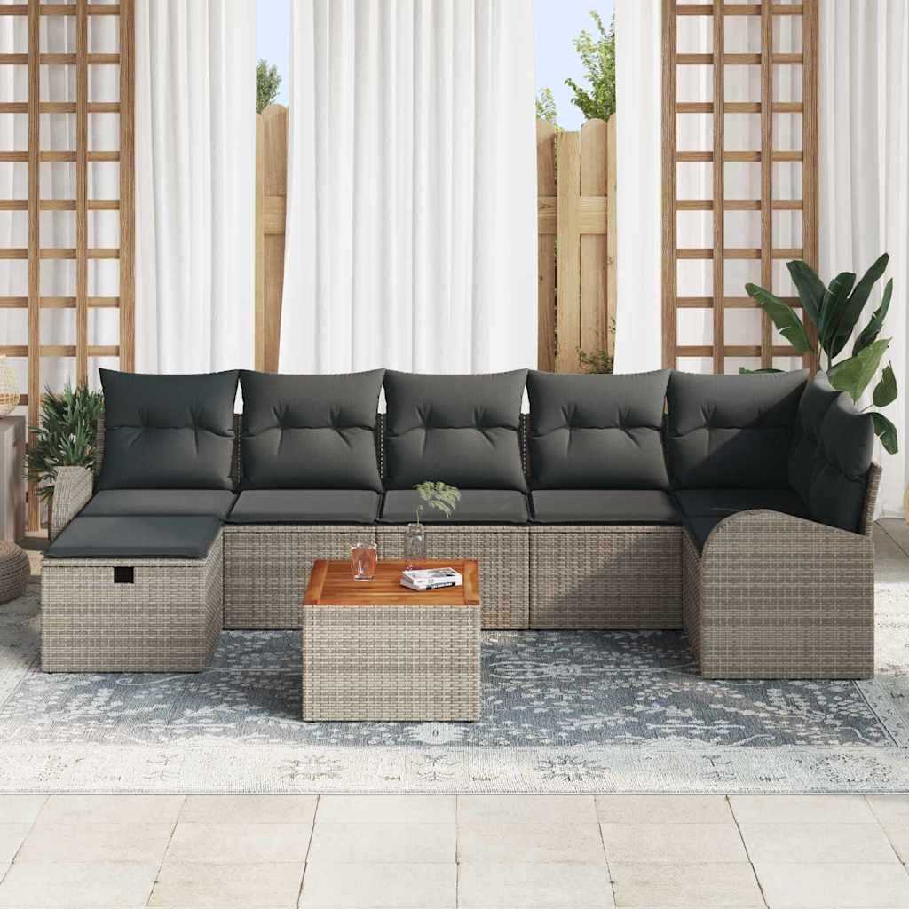 vidaXL 8-delige tuinset met kussens in grijs poly rattan