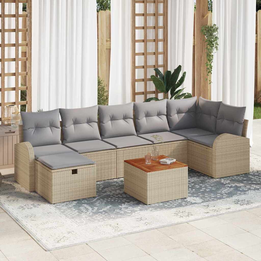 8 Delers Have Sofa Sæt med Puder Beige Poly Rattan