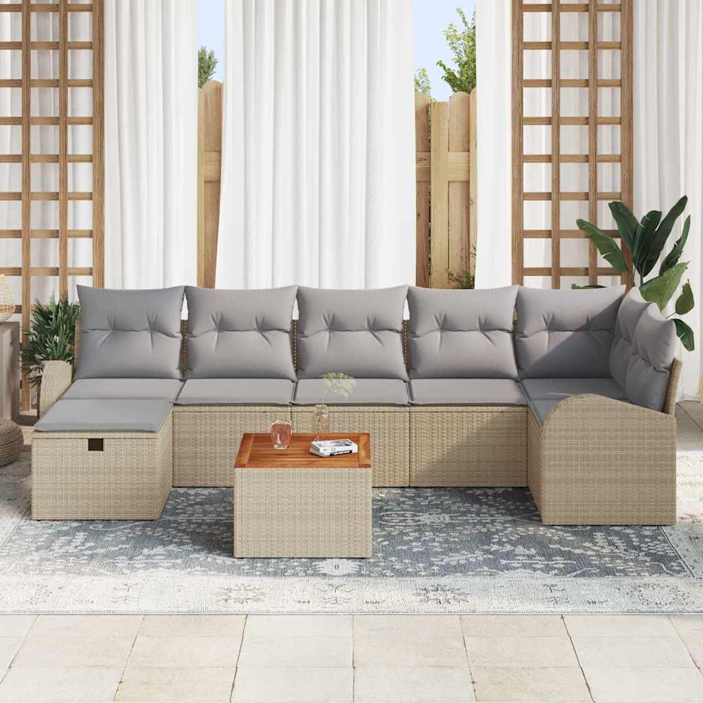 vidaXL 8-delige tuinbank set met kussens in beige poly rattan