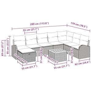 Vrtna sedežna garnitura z blazino 9 pcs Črna poli ratan - slika 11