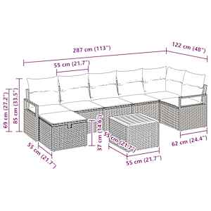 Vrtna sedežna garnitura z blazino 8 pcs Črna poli ratan - slika 11