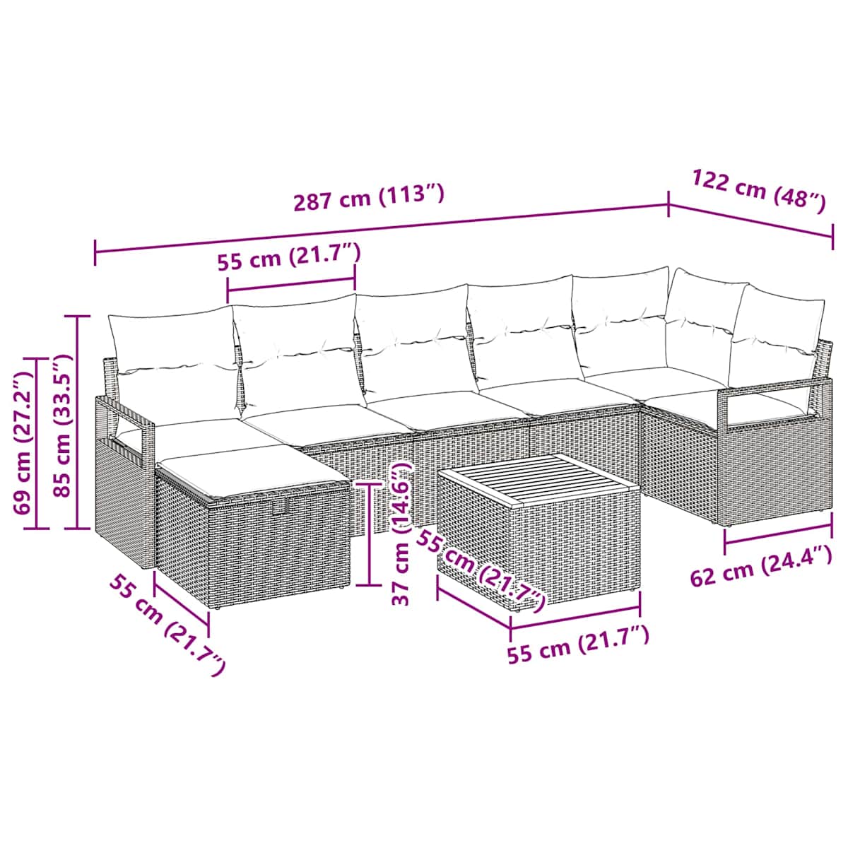 Havesofa Sæt 8 stk. polyrattan - Billede 11
