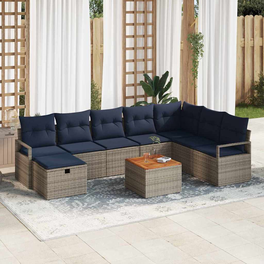 vidaXL Set de canapele pentru grădină cu pernă 9 pcs Gri poliratan