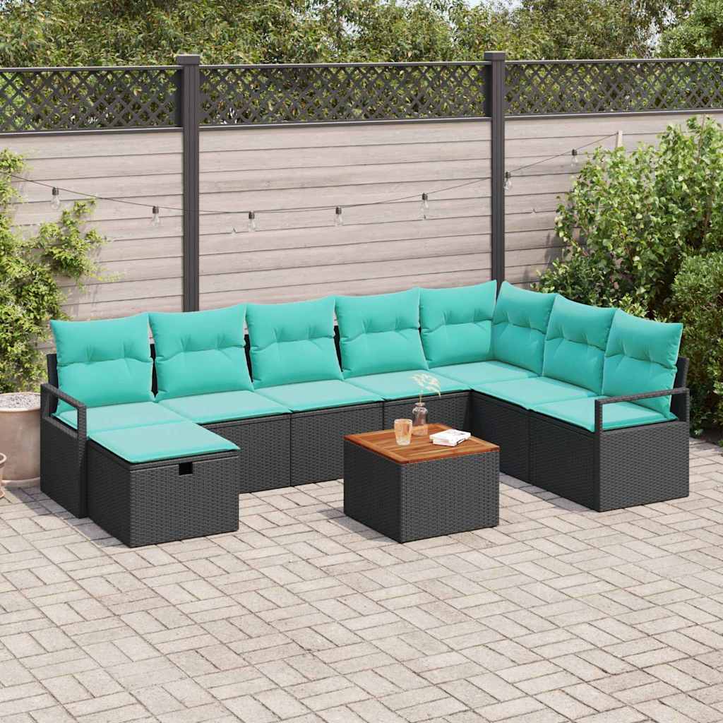 vidaXL Gartensofa-set mit Kissen 9 pcs Schwarz Poly-Rattan