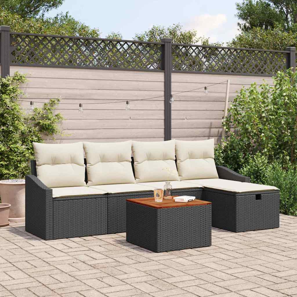 6-tlg. Garten-Sofagarnitur mit Kissen Schwarz Poly Rattan