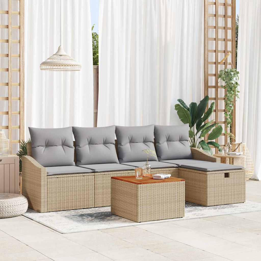 6-delt Have Sofa Sæt med Puder Beige Poly Rattan