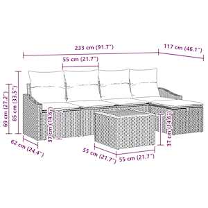 Vrtna sedežna garnitura z blazino 6 pcs Črna poli ratan - slika 10