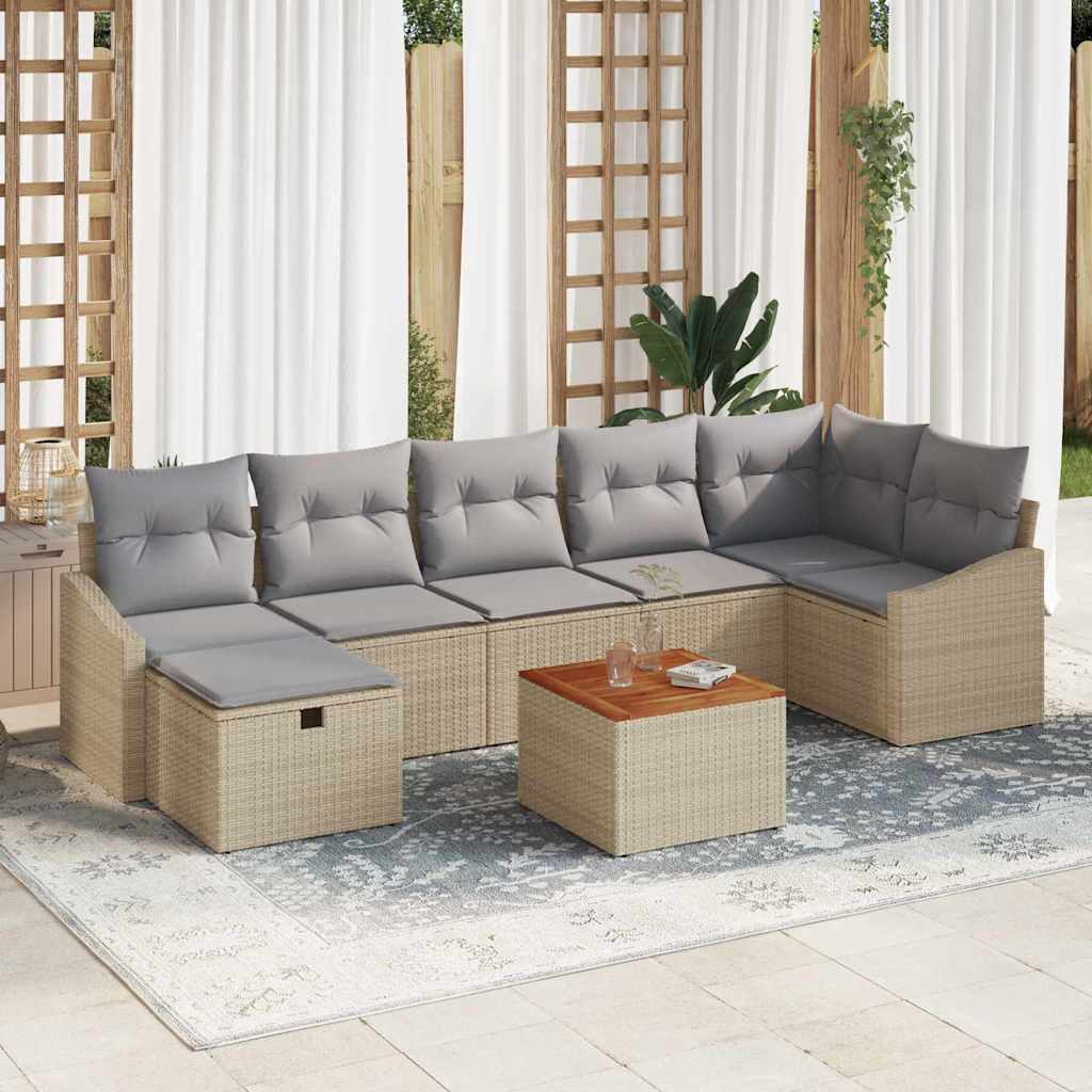 8-teiliges Gartensofa Set mit Kissen Beige Poly Rattan