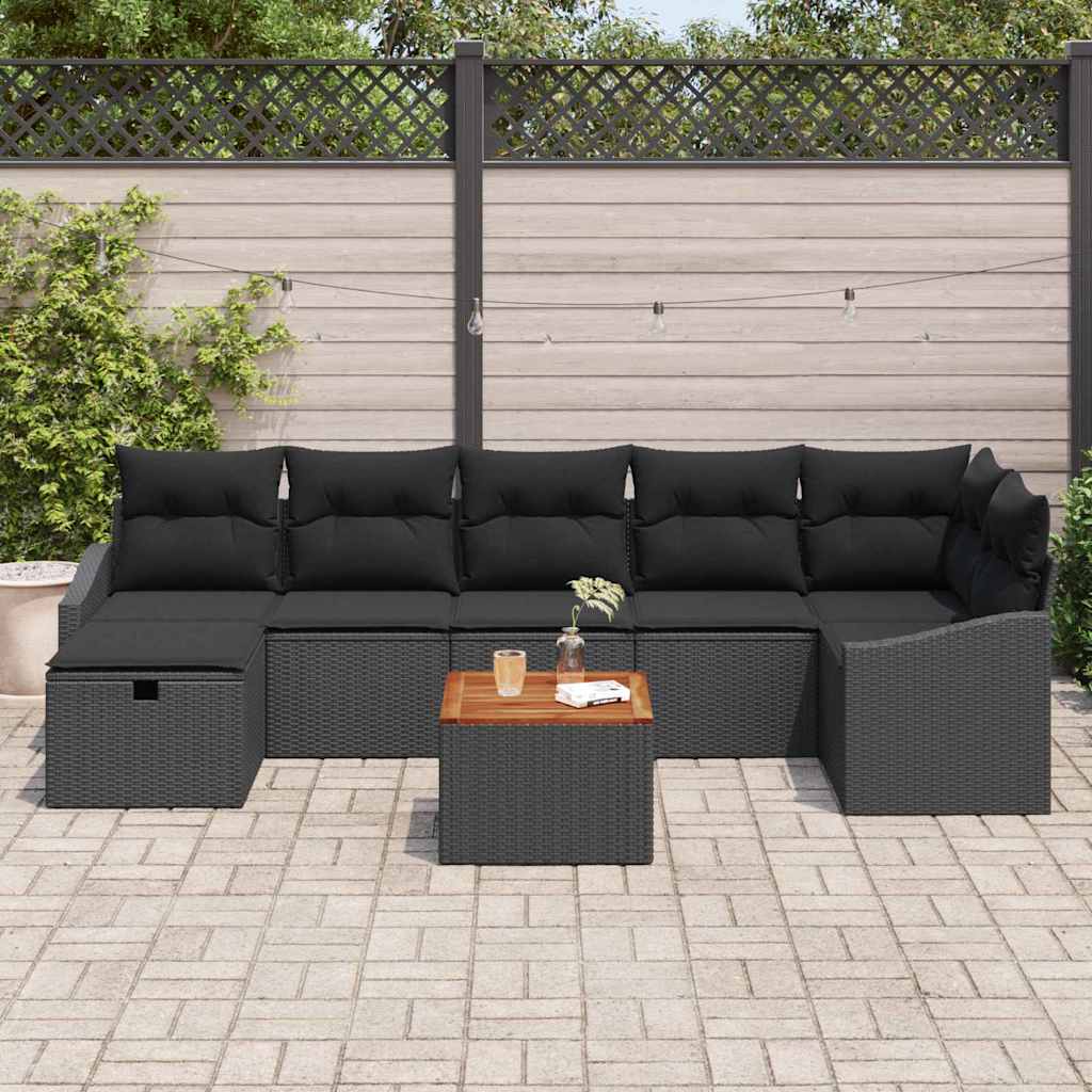 vidaXL 8-delige Tuinbankenset met kussens poly rattan zwart