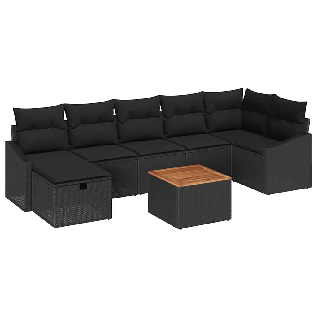 vidaXL 8 részes kerti kanapé szett párnákkal, fekete polyrattan