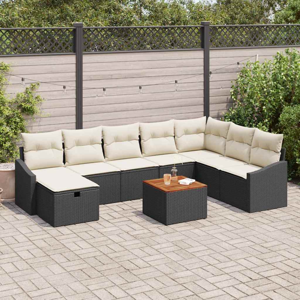 9-delt Havemøbel Sofa Sæt med Puder Sort Poly Rattan