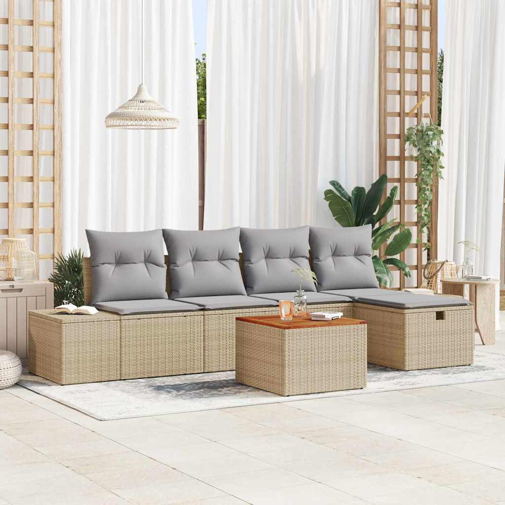 6-teiliges Garten Sofa Set mit Kissen Beige Poly Rattan
