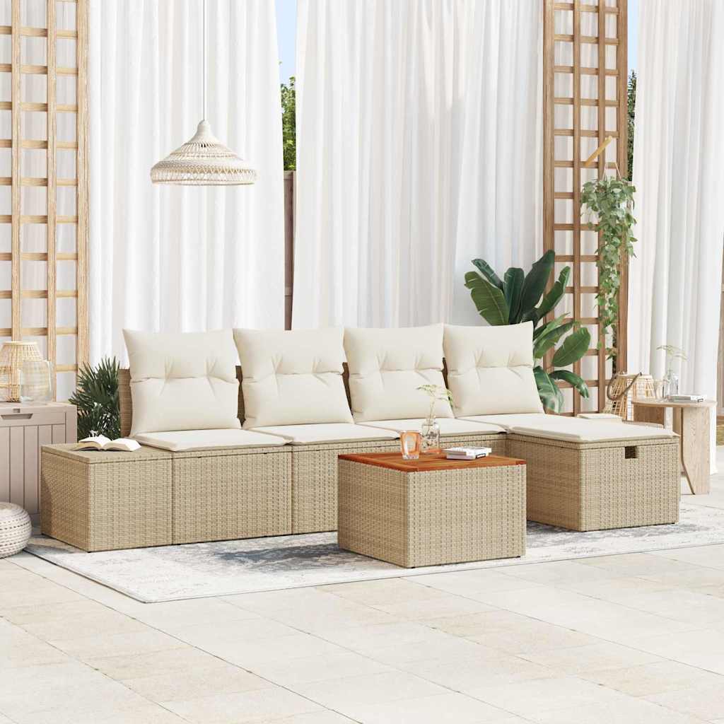 6-teiliges Garten-Sofa-Set mit Kissen Beige Poly Rattan