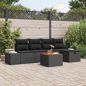 Vrtna sedežna garnitura z blazino 6 pcs Črna poli ratan