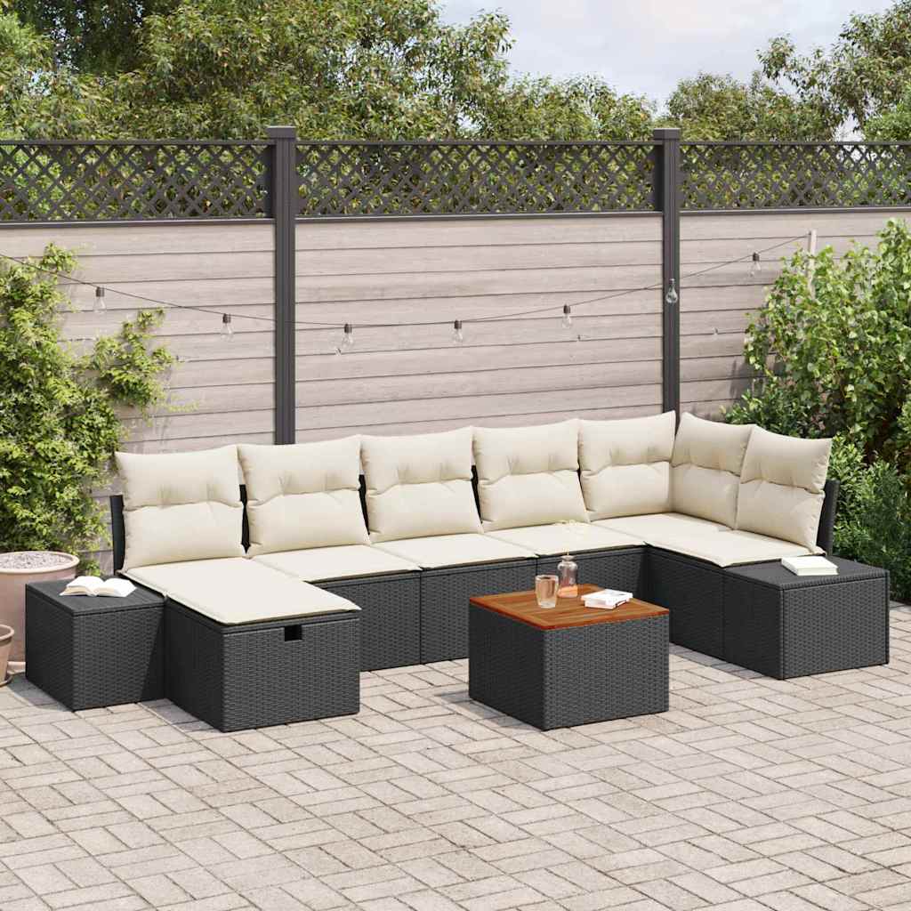 8 dele Have Sofa Sæt med Puder Sort Poly Rattan