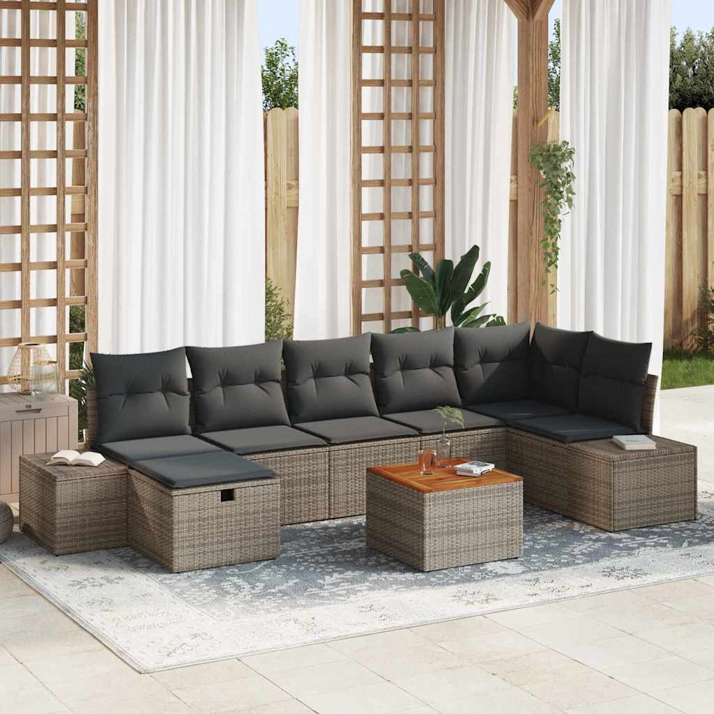 8 Delt Have Sofa Sæt med Puder Grå Poly Rattan
