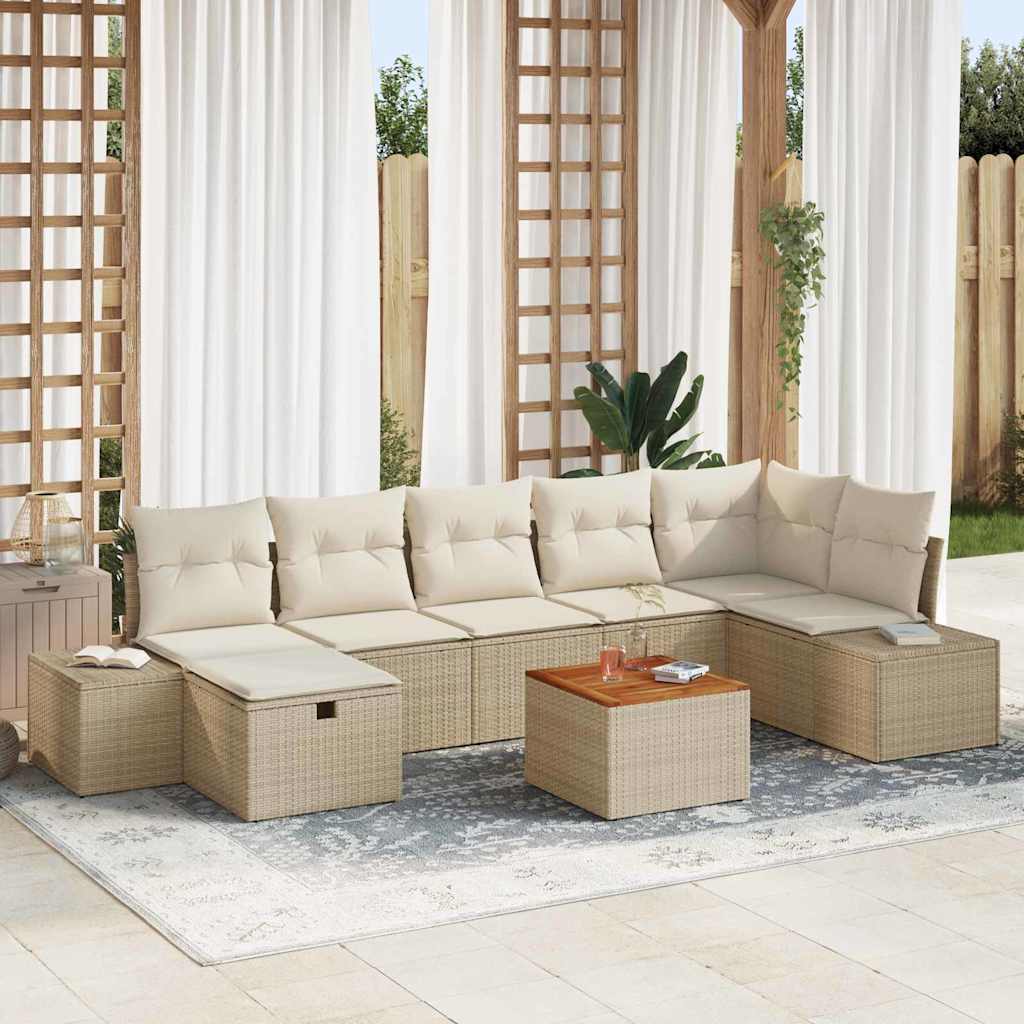 8-delt Have Sofa Sæt med Puder Beige Poly Rattan
