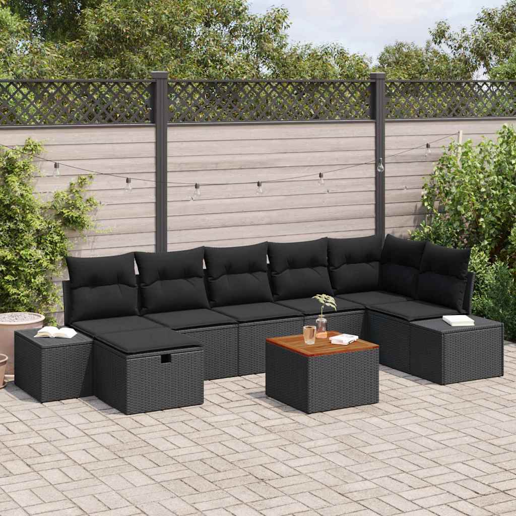 8 Delt Have Sofa Sæt med Puder Sort Poly Rattan