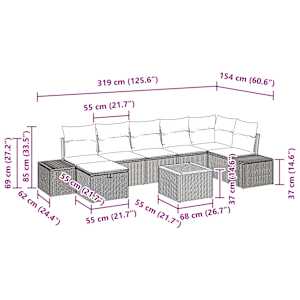 Vrtna sedežna garnitura z blazino 8 pcs Črna poli ratan - slika 11