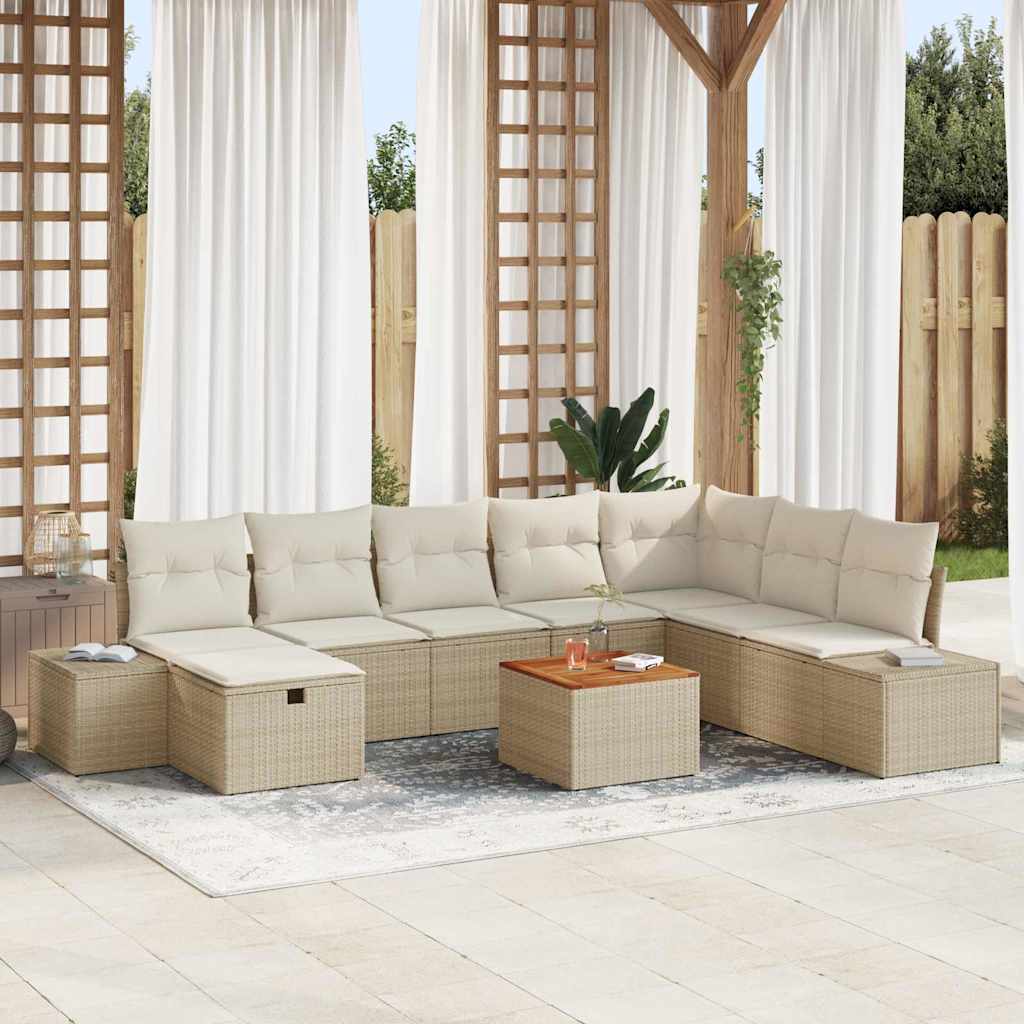 9 Stykker Have Sofa Sæt med Puder Beige Poly Rattan