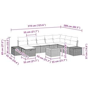 Vrtna sedežna garnitura z blazino 9 pcs Črna poli ratan - slika 11