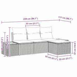 Sada zahradních pohovek s polštářem 4 pcs Béžová Poly ratan - obrázek 9