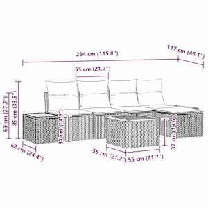 Sada zahradních pohovek s polštářem 6 pcs Béžová polyratan - obrázek 10
