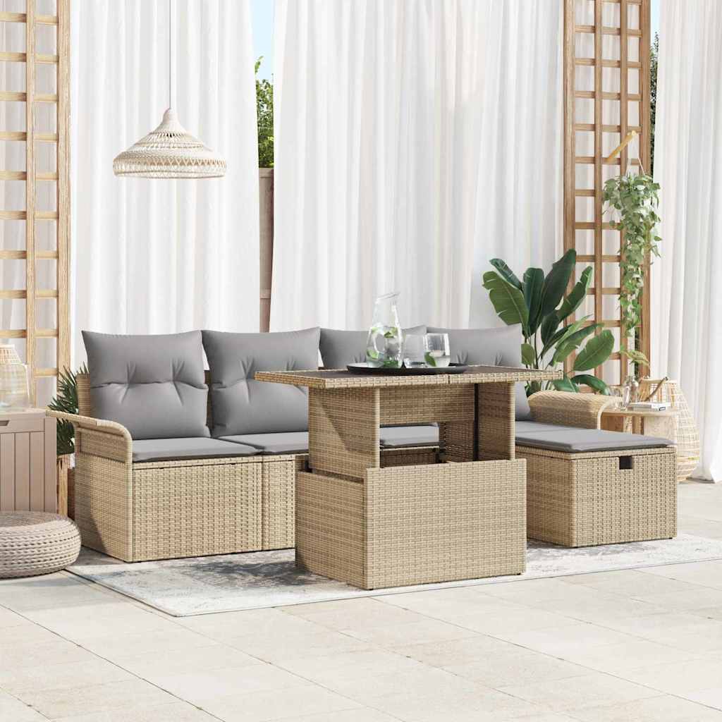 6-osaline Aed Sofa Komplekt koos Padjadega Beež Polü Rattan