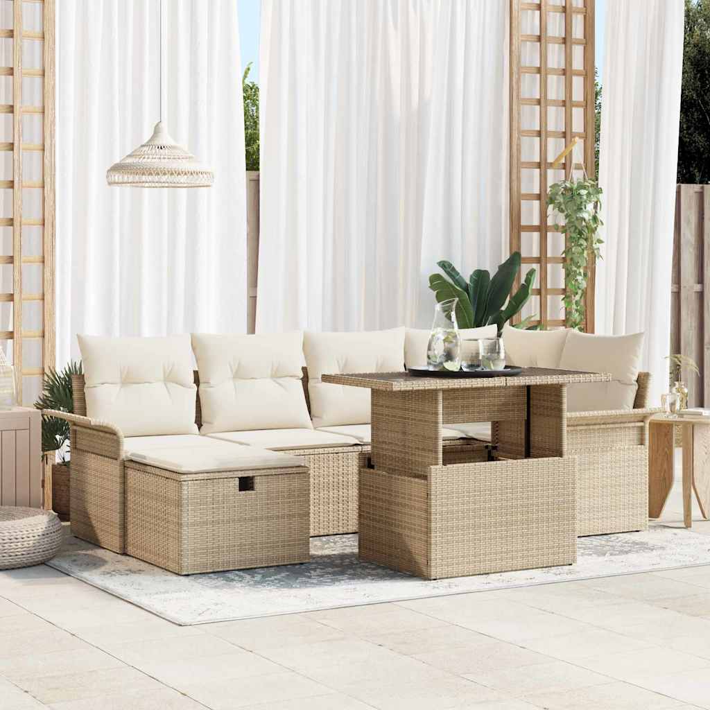 7 Personers Have Sofa Sæt med Puder Beige Poly Rattan