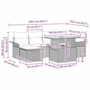 Sada zahradních pohovek s polštářem 7 pcs Světle šedá polyratan - obrázek 13