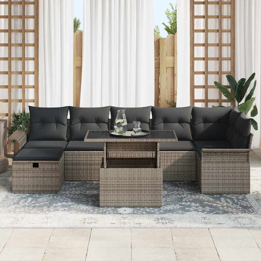 vidaXL 8-delige tuinset met kussens grijs poly rattan