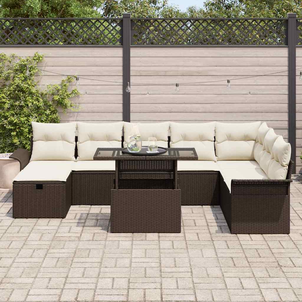 vidaXL 9-delige tuinbankset met kussens - Bruin Poly Rattan