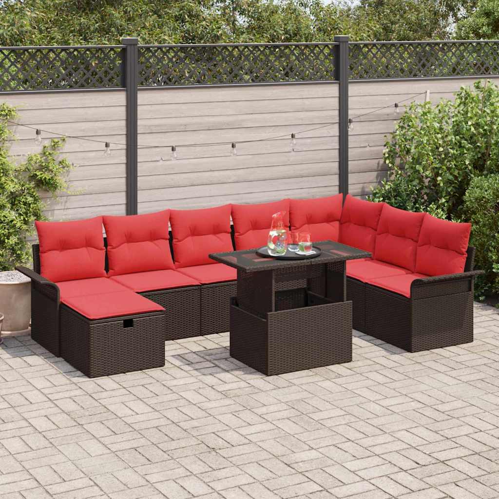 vidaXL Set de canapele pentru grădină cu pernă 9 pcs Maro Rattan poli