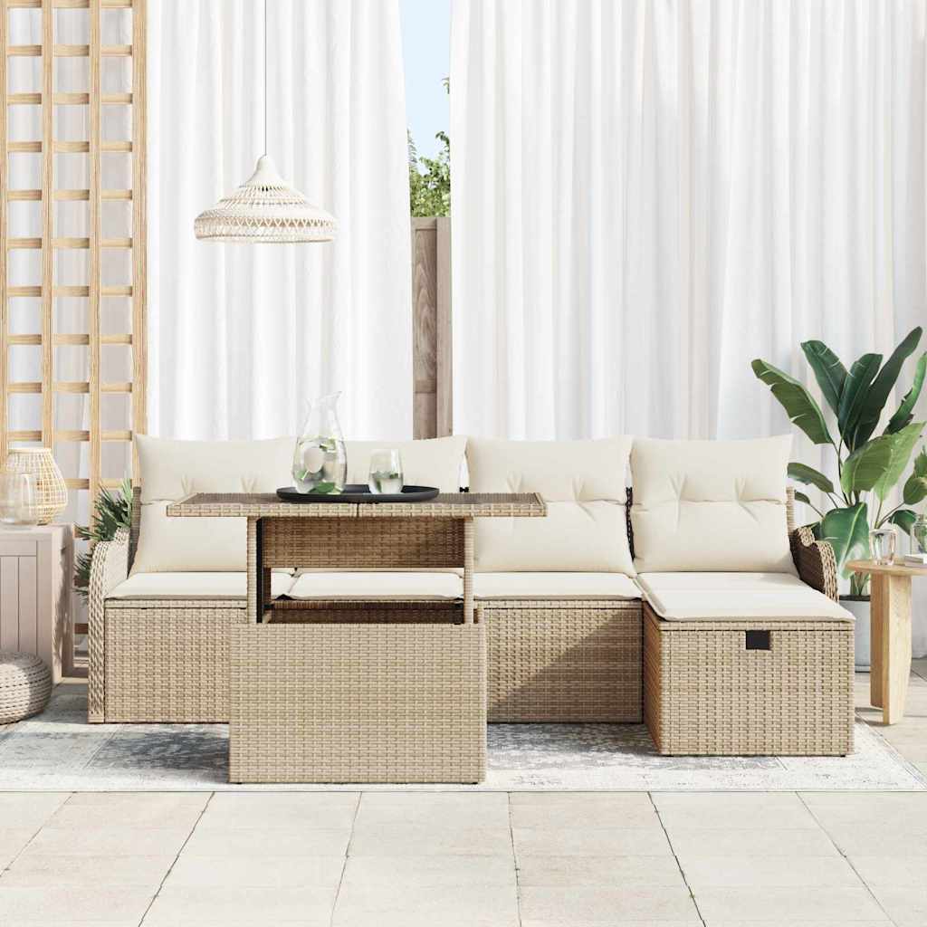 vidaXL 6-delige tuinsofaset met kussens in Beige van poly rattan