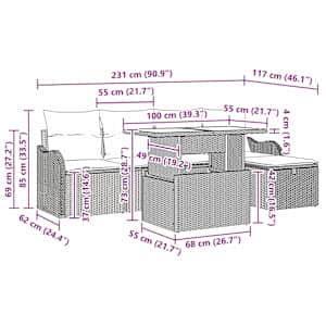 Vrtna sedežna garnitura z blazino 6 pcs Črna Poly ratan - slika 12
