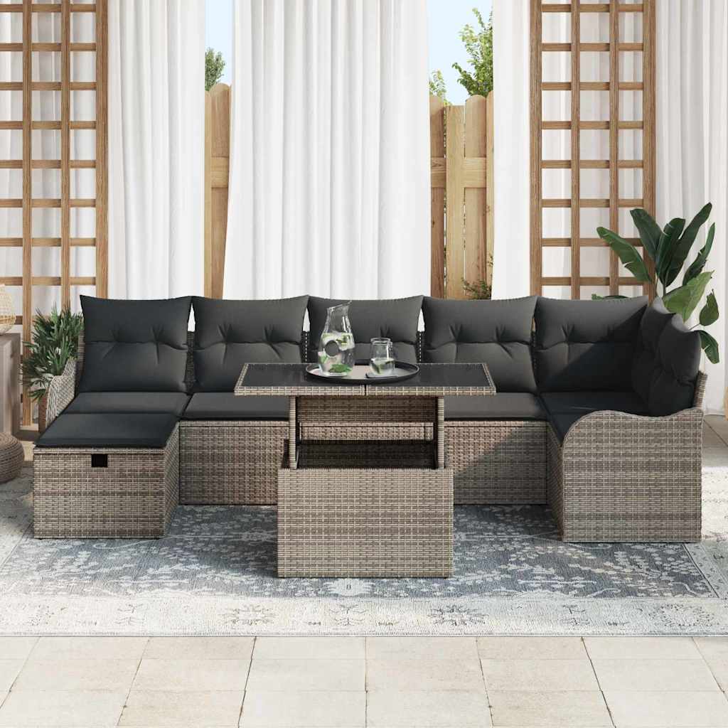 vidaXL 8-Delige Tuinsofa Set Met Kussens - Grijs Poly Rattan