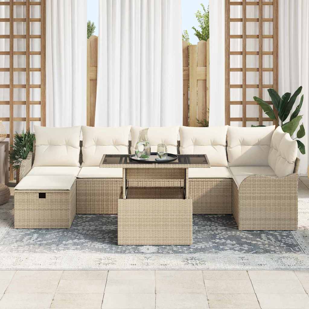 vidaXL 8-delige Tuinset met kussens in Beige, gemaakt van Poly Rattan